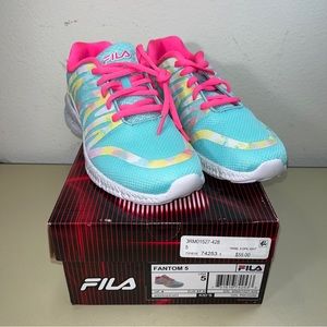 Brand New With Box Fila Fantom 5 Girl/women Running Sneakers Teal Pink Size 5